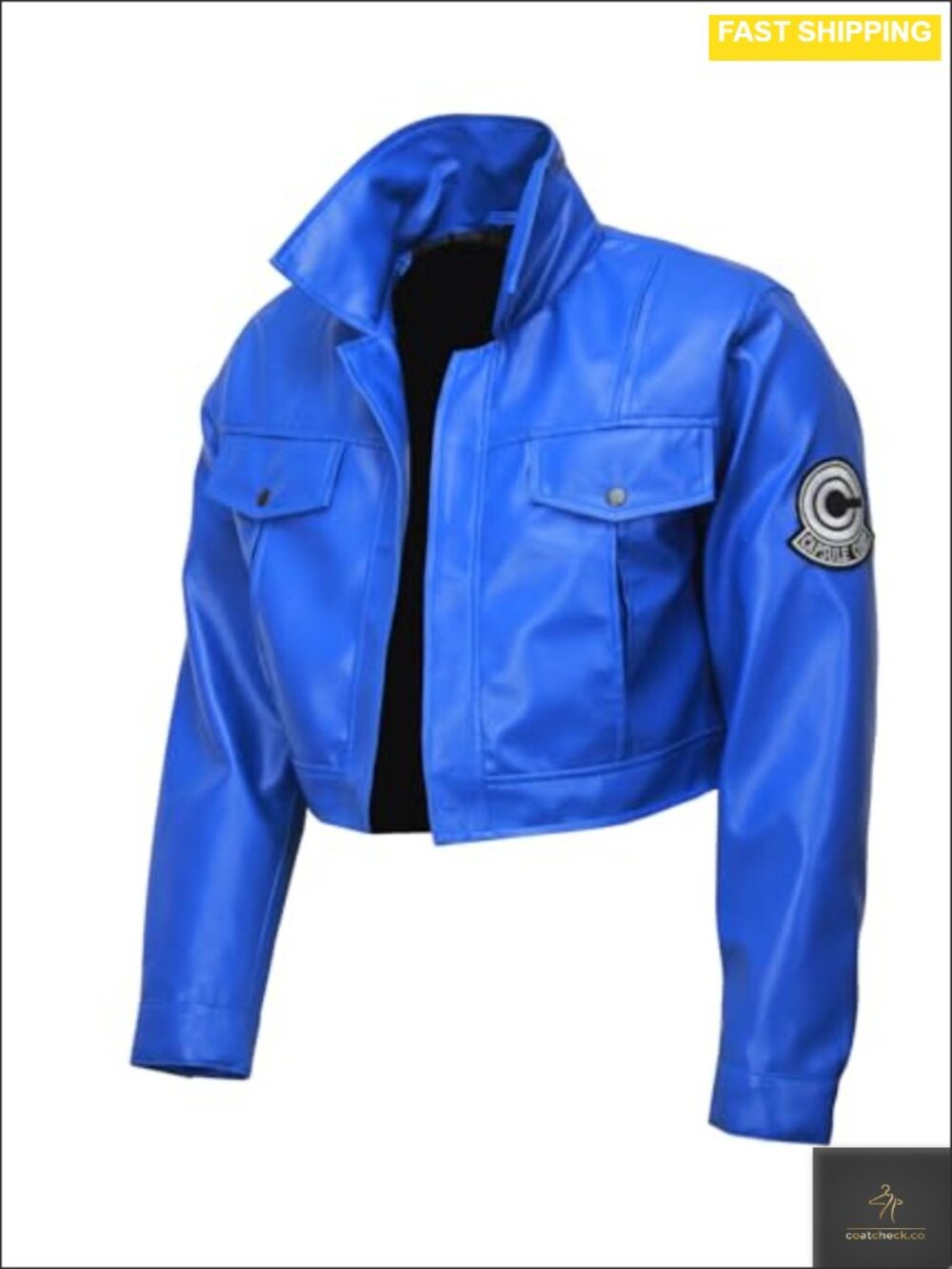 Faux Leather Cropped Moto Jacket Stand Collar Chest Pockets Biker